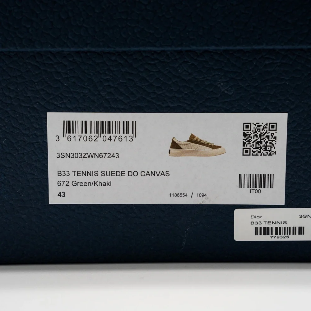 size 43eu 10 US Dior B33 Tennis Green Khaki Suede Sneakers Canvas - Picture 13 of 13